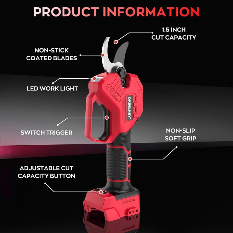 Okeelney Electric Pruning Shears for Milwaukee M18 Battery, Brushless Cordless Branch Cutter Pruner with 1.5 inch Cut Capacity for Tree trimming, Shrubs, Gardening - 1 YEAR REPLACEMENT WARRANTY - Image 3